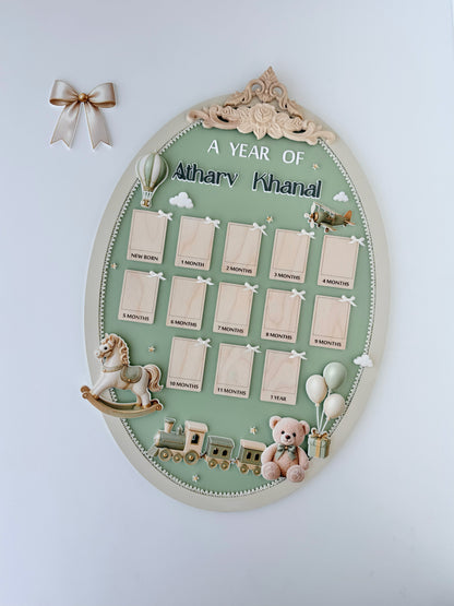 Personalized Baby First Year Milestone Frame, 13 Photo Keepsake, Nursery Decor
