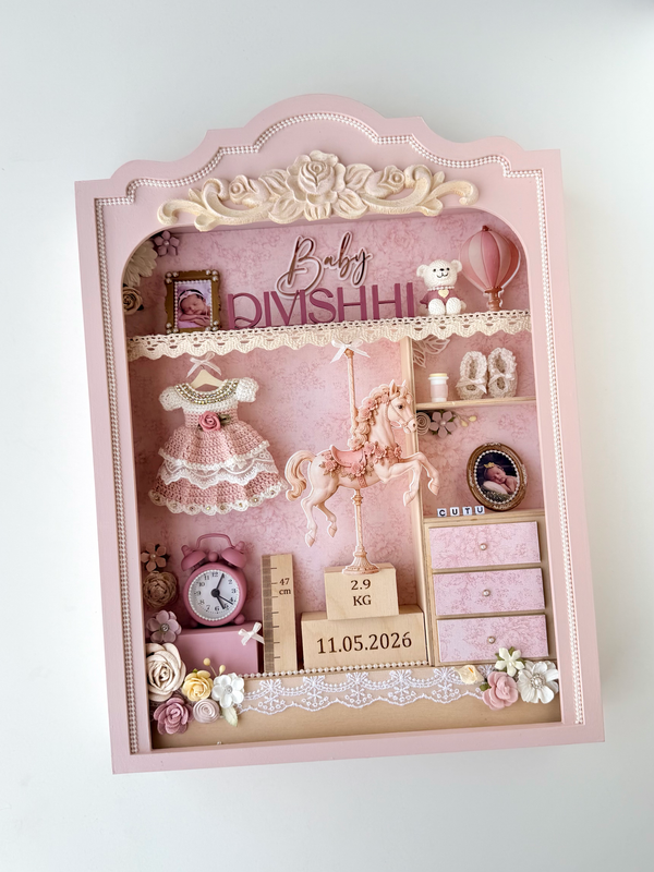 Personalized Baby Girl Shadow Box, Luxury Birth Stats Keepsake, Pink Nursery Decor, Newborn Gift