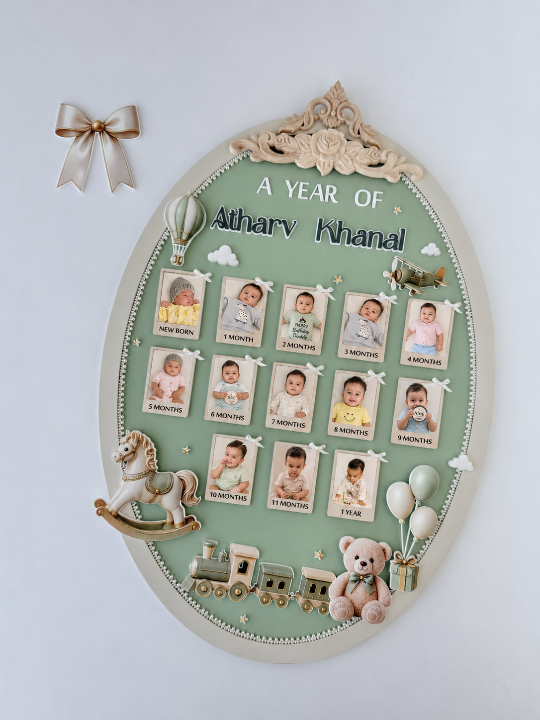 Personalized Baby First Year Milestone Frame, 13 Photo Keepsake, Nursery Decor