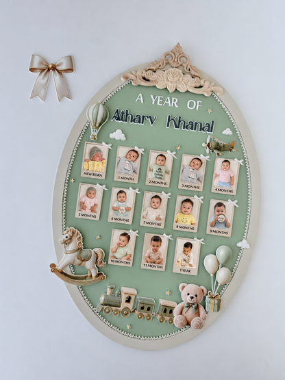 Personalized Baby First Year Milestone Frame, 13 Photo Keepsake, Nursery Decor