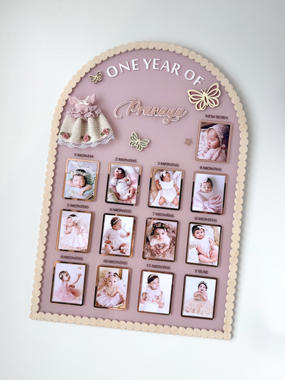 Personalized Baby First Year Photo Frame, 13-Photo Milestone Keepsake, Custom Name Nursery Decor