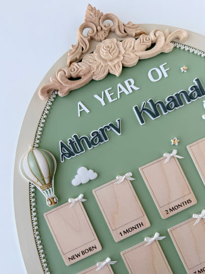 Personalized Baby First Year Milestone Frame, 13 Photo Keepsake, Nursery Decor