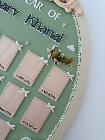 Personalized Baby First Year Milestone Frame, 13 Photo Keepsake, Nursery Decor