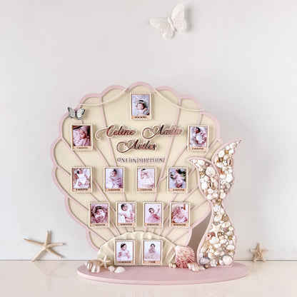 Personalized Mermaid Tail Baby Milestone Frame, First Year Photo Display, Nursery Decor