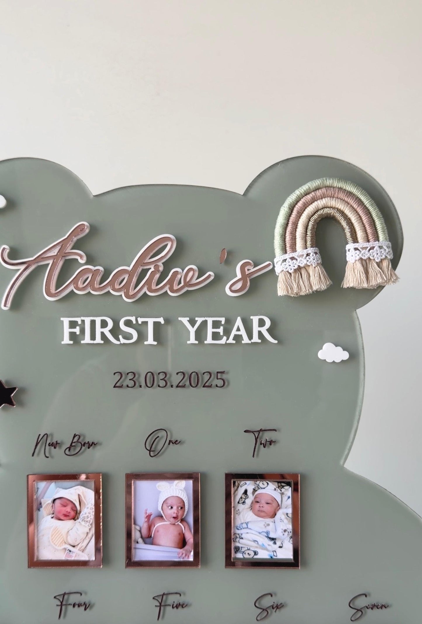 Personalized Baby First Year Milestone Teddy Shape Frame | Custom Name, Birth Date Collage Keepsake