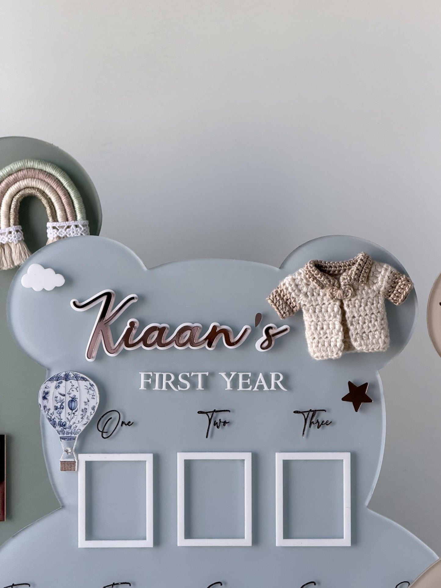 Personalized Baby First Year Milestone Teddy Shape Frame | Custom Name, Birth Date Collage Keepsake