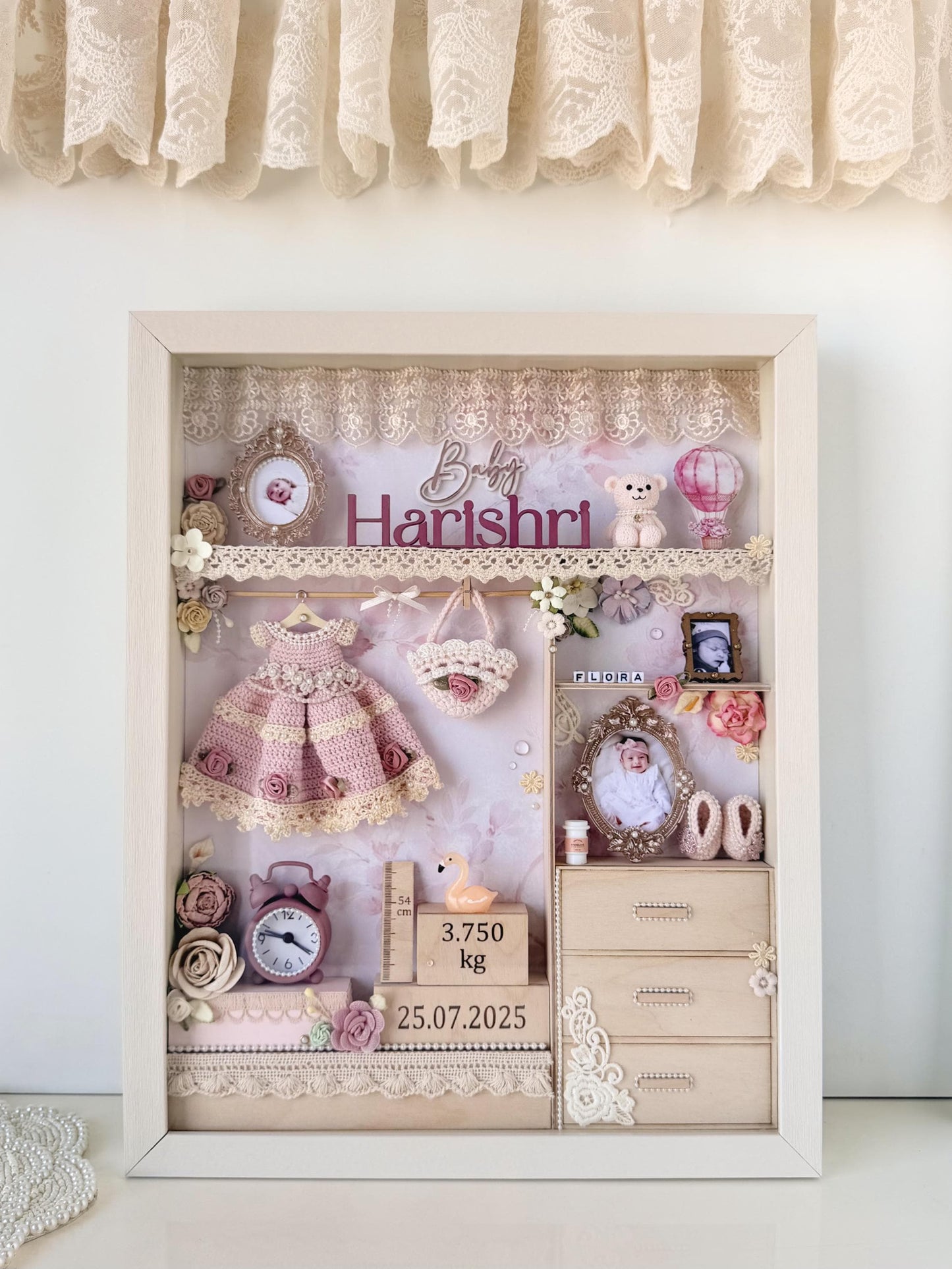 Personalized Shabby Chic Baby Memory Shadow Box | Keepsake Frame, Nursery Decor