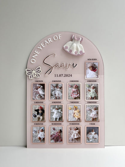 Personalized Baby First Year Photo Frame, Milestone Memory Board, Nursery Decor keepsake
