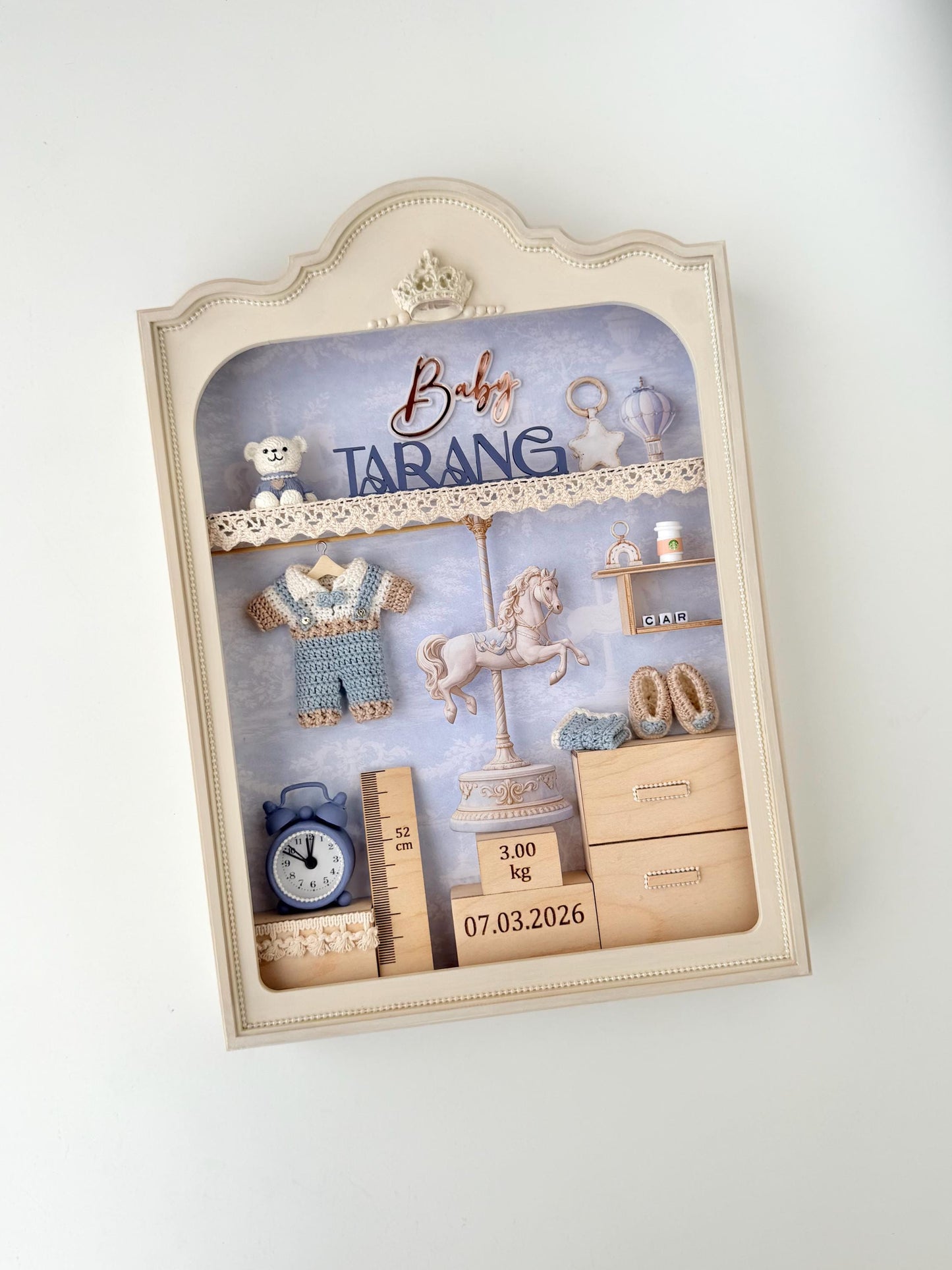 Personalized Baby Boy Shadow Box Frame, Newborn Keepsake Gift, Birth Stats Nursery Decor