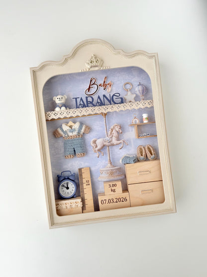 Personalized Baby Boy Shadow Box Frame, Newborn Keepsake Gift, Birth Stats Nursery Decor