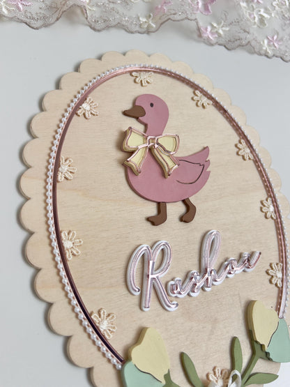 Personalized Baby Name Sign, Duck Nursery Wall Decor, Newborn Plaque, Handmade Baby Shower Gift