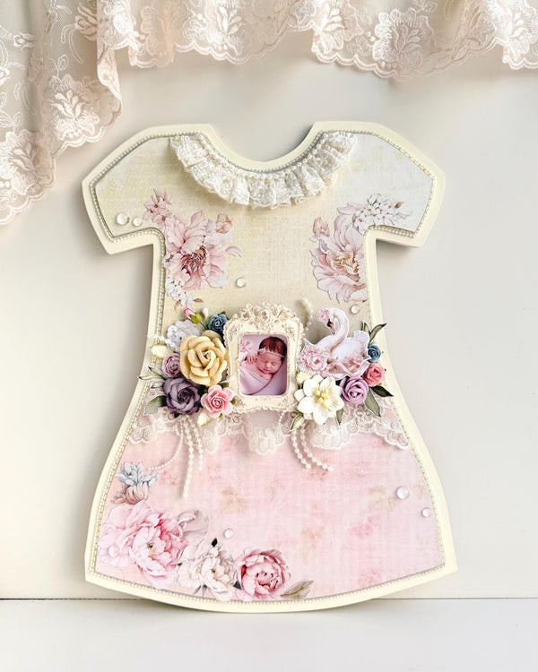 Personalized Baby Girl Keepsake Frame, Handmade Dress Decor, Swan Floral Nursery Gift