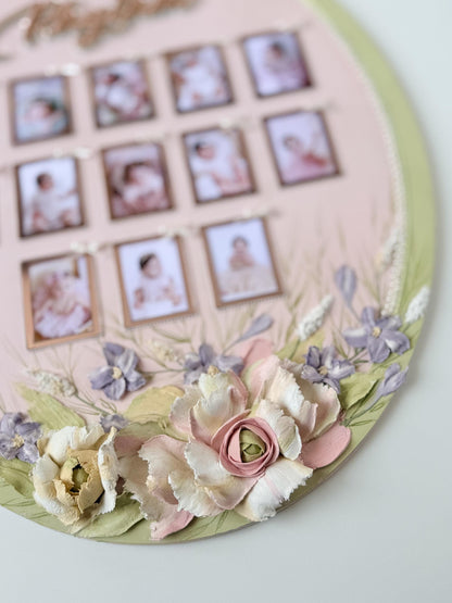 Personalized Baby First Birthday Photo Frame, Custom Name Keepsake, Pastel Floral Nursery Decor